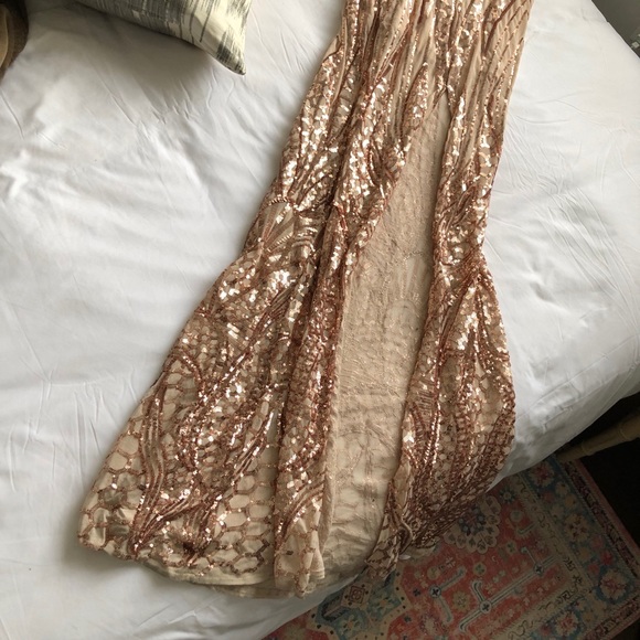 Sequins and Mesh Rose Gold Gown - Picture 7 of 16